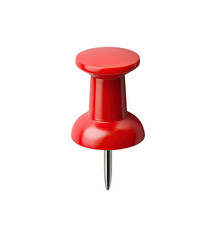 A vibrant red push pin, centrally located against a black background.  The pin's head is a smooth, rounded dome, and the metal pin is slightly pointed