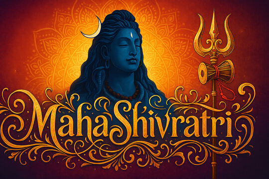 Maha Shivratri Celebration: Lord Shiva Portrait with Trishul and Mandala Art Background