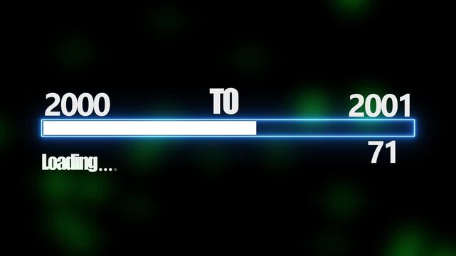 New year 2001 loading bar animation, Loading bar from 2000 to 2001 new year transfer animation. Almost reaching New Year on black background. Welcoming the happy new year 2001. alpha channel 4k video