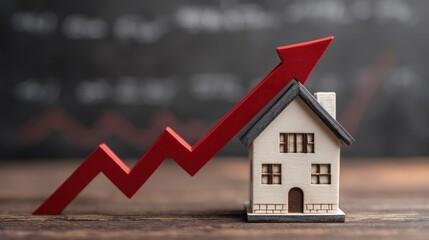 House model with rising arrow real estate concept
