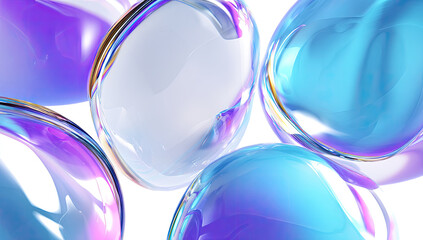 Abstract close-up of overlapping, iridescent, translucent spheres