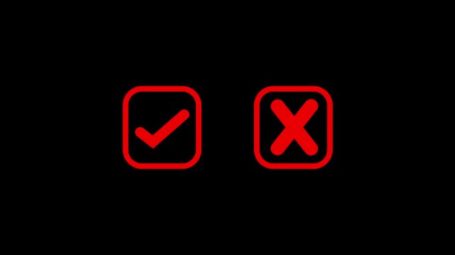 Businessman thinking and making choices between right and wrong symbols. Decide to vote concept. Yes or No decisions, business options in difficult situations. True, False, crisis decision-making.