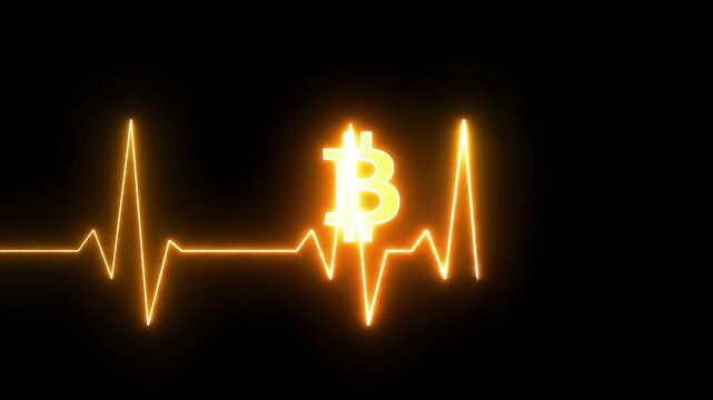 Bitcoin cryptocurrency heartbeat pulse animation on dark background