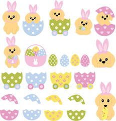 Naklejka premium Cute Puppy Easter Illustration Set