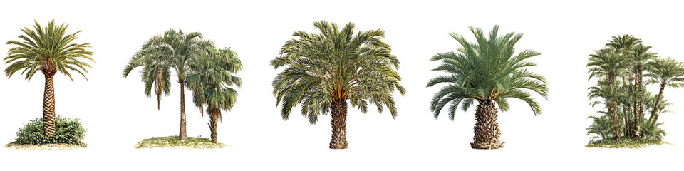 Five palm trees in a horizontal row