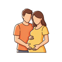Obraz premium Aesthetic Faceless Illustration of a Young Couple Standing Together in Harmony During the Third Trimester of Pregnancy