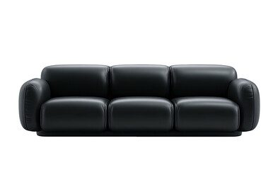 Smooth, three-cushion black leather sofa isolated on a black background