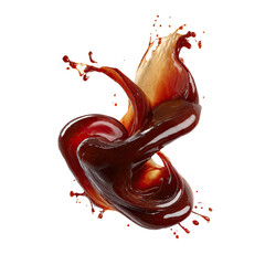 Swirling brown and tan liquids collide in a dynamic, abstract high-speed capture