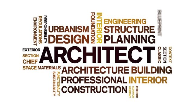 Architect animated word cloud-text design animation tag kinetic typography seamless loop.
