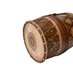 Decorative Dhol Drum with Intricate Patterns, Isolated