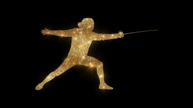 Luxury woman fencing with golden glitter, alpha channel
