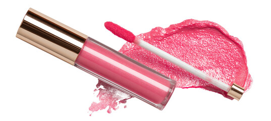 Pink lip gloss tube with product smear