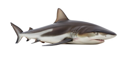 Obraz premium Realistic illustration of a shark with sharp teeth and a sleek body swimming in a neutral direction against a plain white background