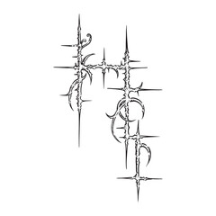 hand drawn neo tribal illustrations, Cyber sigilism spikes for streetwear print design