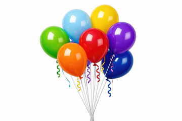 Obraz premium Happy Birthday Colorful balloon bunch for party decorations. Ready for compositing on white and transparent background