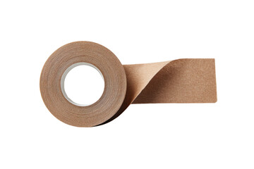Rolled kraft paper tape, partially unwound, on a black background