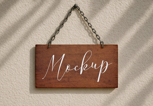 Wooden Sign Mockup With Shadows PSD