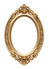 Gold oval frame with ornate, carved details