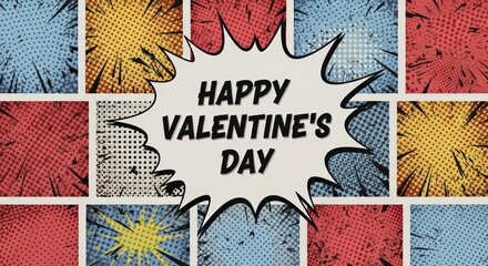 Happy Valentines Day comic book style pop art background