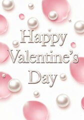 Happy Valentines Day Greeting Card with Pearls and Rose Petals