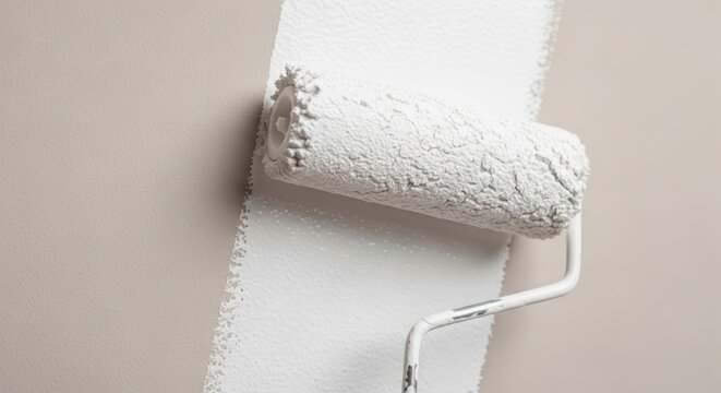 Rolling paint on a wall during a home renovation project in a living room