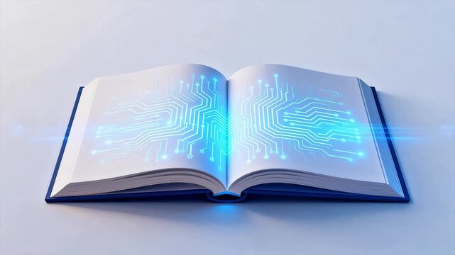 Book with glowing circuit patterns
