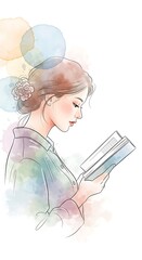 Watercolor Woman Reading - A Moment of Literary Focus.