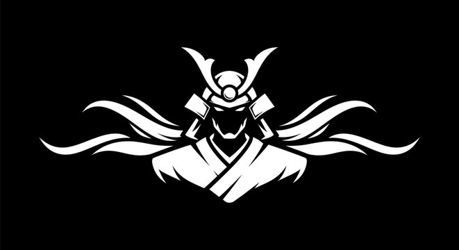 Samurai warrior silhouette on black