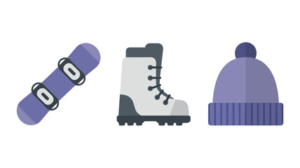 Winter Accessories Set in Flat Design with Purple and White Colors on White Background for Seasonal Advertising