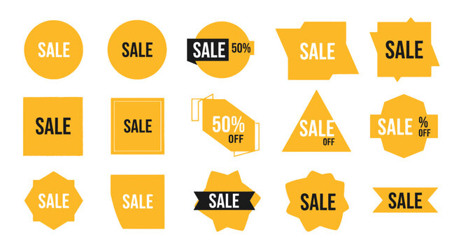 Collection of Yellow Sale Sticker Designs.