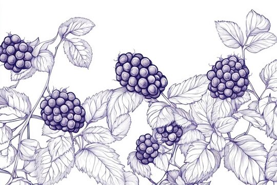 Continuous line art drawing of blackberries, isolated on a white background.