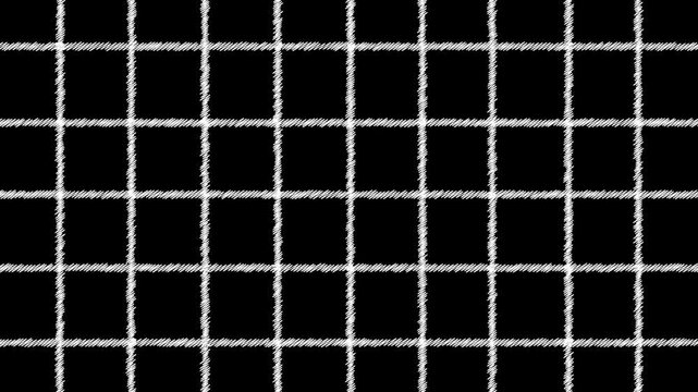Abstract white hand drawn scribble grid pattern on black background motion loop