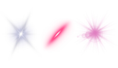 Abstract Colorful Light Flare Sparkle Set with Glowing Starbursts and Soft Lens Effects on White Background