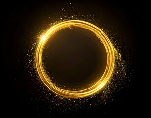 Gleaming golden ring with sparkling dust against a solid black backdrop