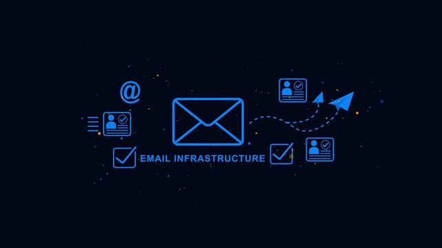 Email Infrastructure Concept with and Symbols on Dark Background email marketing digital communication