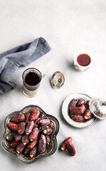 Ramadan background with dates fruits top view