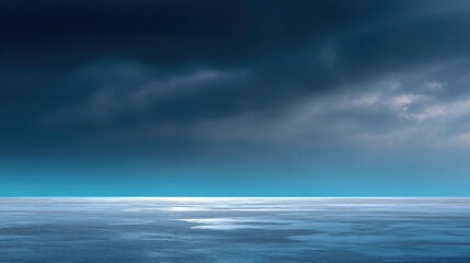 Serene Ocean Surface Under Dramatic Clouds at Dusk Creating a Unique Atmospheric Seascape with Calm Water Reflections and Dynamic Sky Colors