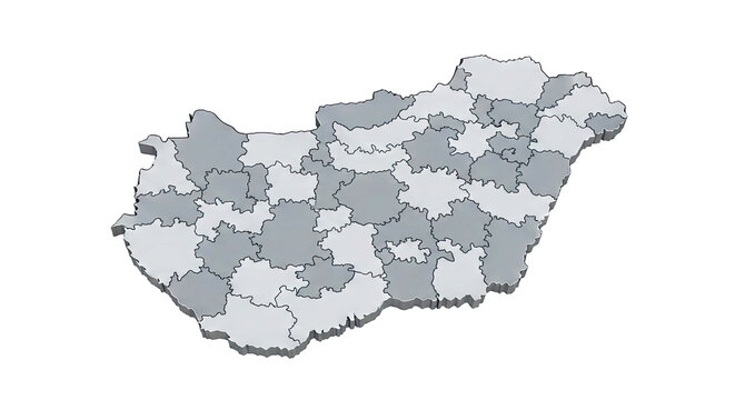 3D Map of Hungary Divided into Counties