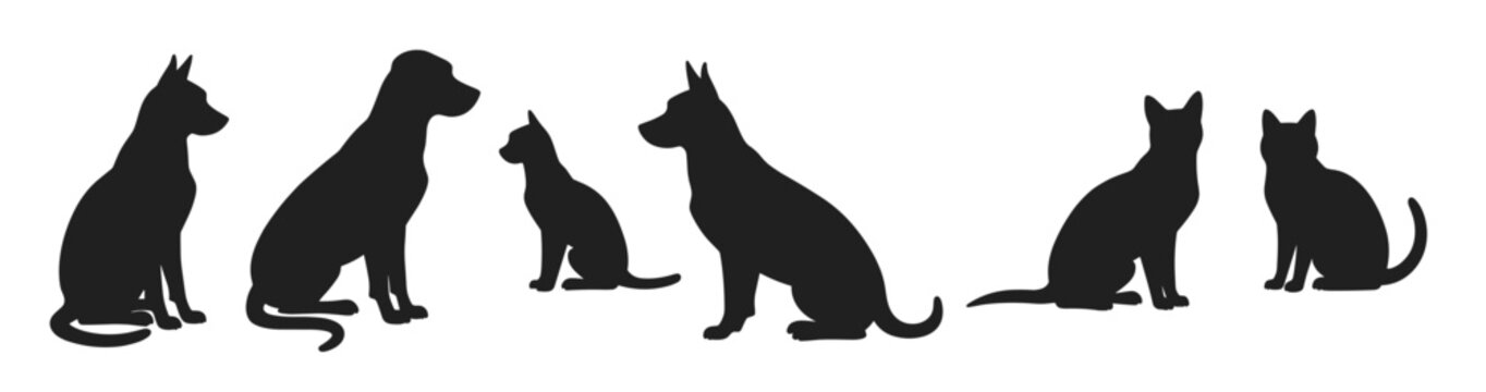silhouette of various pets including dogs cats and fish on
