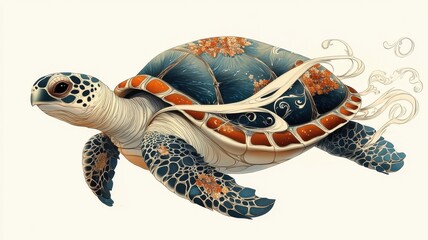 A turtle rendered in Art Nouveau style, featuring intricate and flowing patterns on its shell.