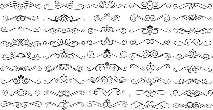 Decorative vintage flourishes set with ornamental scroll dividers and calligraphic line elements