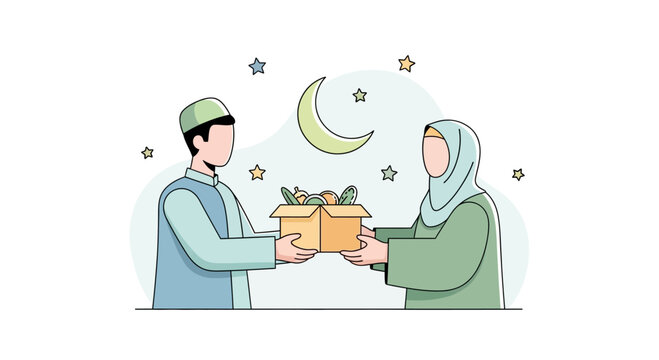 Man and woman exchanging a gift.