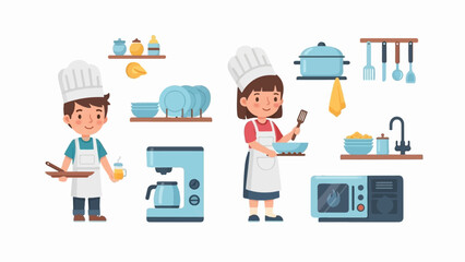 Children in chef hats prepare food in a bright kitchen setting