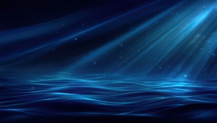 Abstract blue ocean depths with light rays piercing through, creating a serene environment