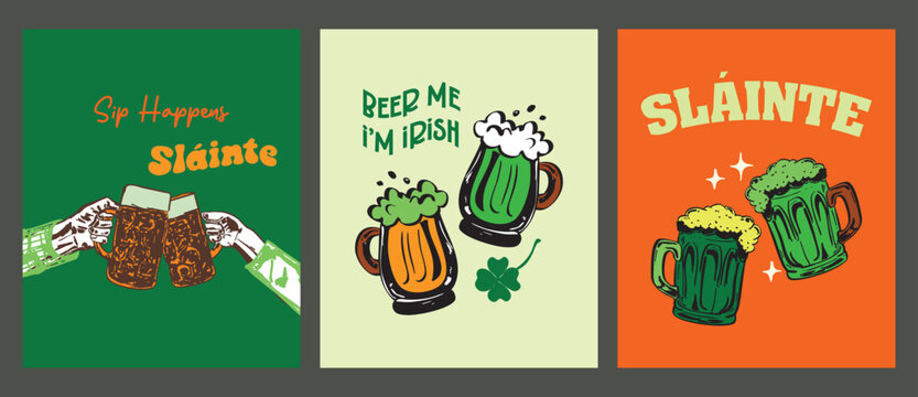 St Patrick's Day Sl&aacute;inte Beer Cheers Irish Pub Retro Design