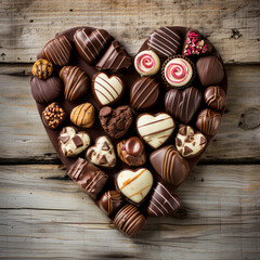 Assorted Heart Shaped Chocolate Pralines on Elegant Background