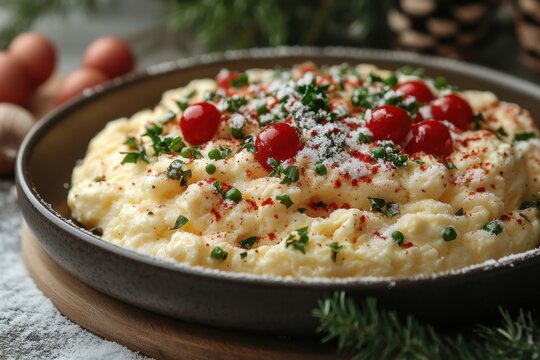 Bowl of maso topped with tomatoes and parmesan.