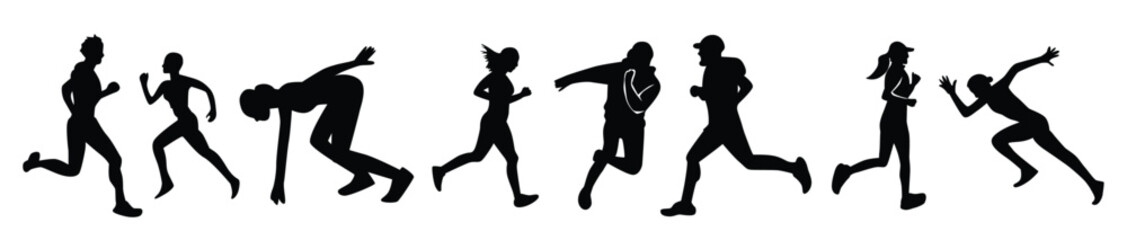 set of silhouettes of running athletes