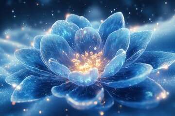 Obraz premium Blue flower with sparkling lights.