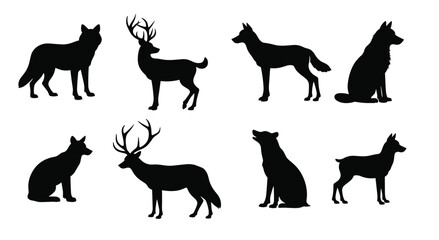 Fototapeta premium silhouettes of various wildlife animals including deer and